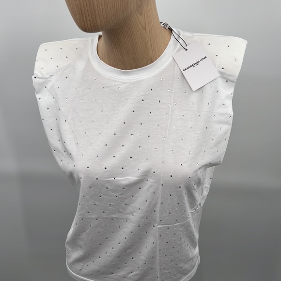 🆕Padded Shoulder Tee Generation Love Lex Crystal Sleeveless White Soft T-Shirt - Picture 4 of 16